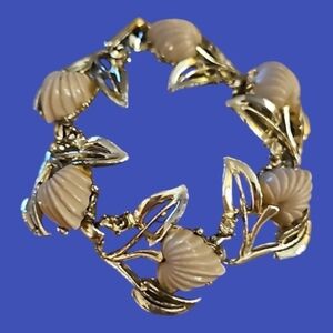 5/$25 VTG 1950s Carved Acrylic Floral Metal Bracelet FLAWED